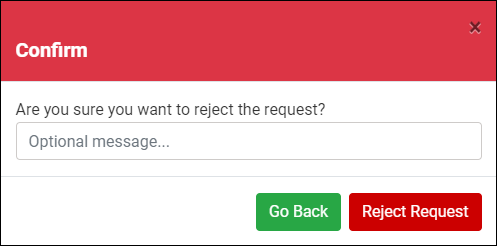 screenshot showing request reject dialog box